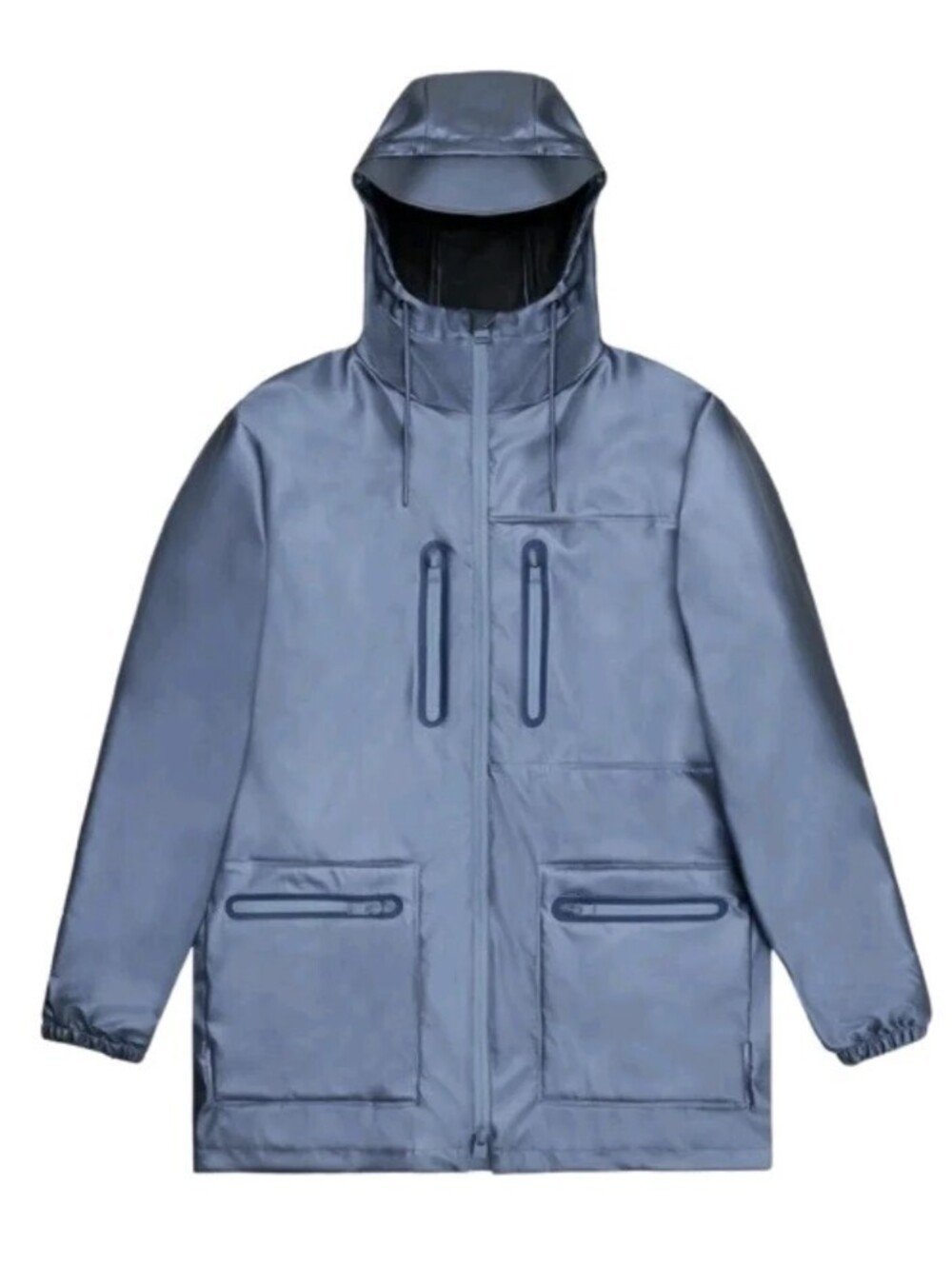 RAINS Cargo Long Jacket W3 Bay Waterproof Hooded Unisex Rain Jacket NWT - Large